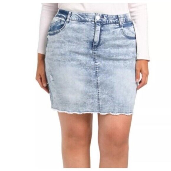 Democracy Plus Ab Solution  Frayed Hem Destructed Denim Mini Skirt Size 18W New - Picture 1 of 15